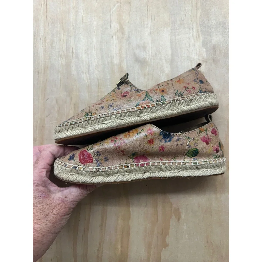 Patricia Nash Floral Leather Espadrille Flats Gold Zipper Shoes Womens 6.5